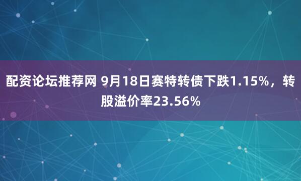 配资论坛推荐网 9月18日赛特转债下跌1.15%，转股溢价率23.56%